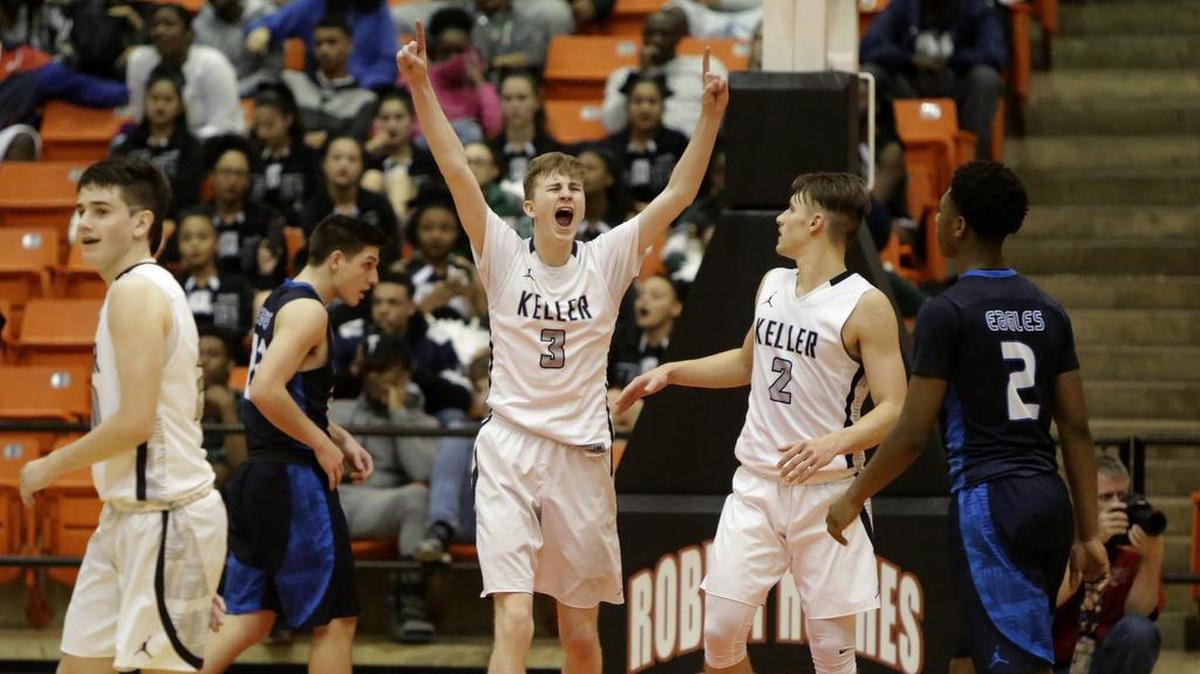 Keller’s Carson Hughes (3) reacts to beating the Allen Eagles in last season’s playoffs. He’s the sole returning starter this season.
