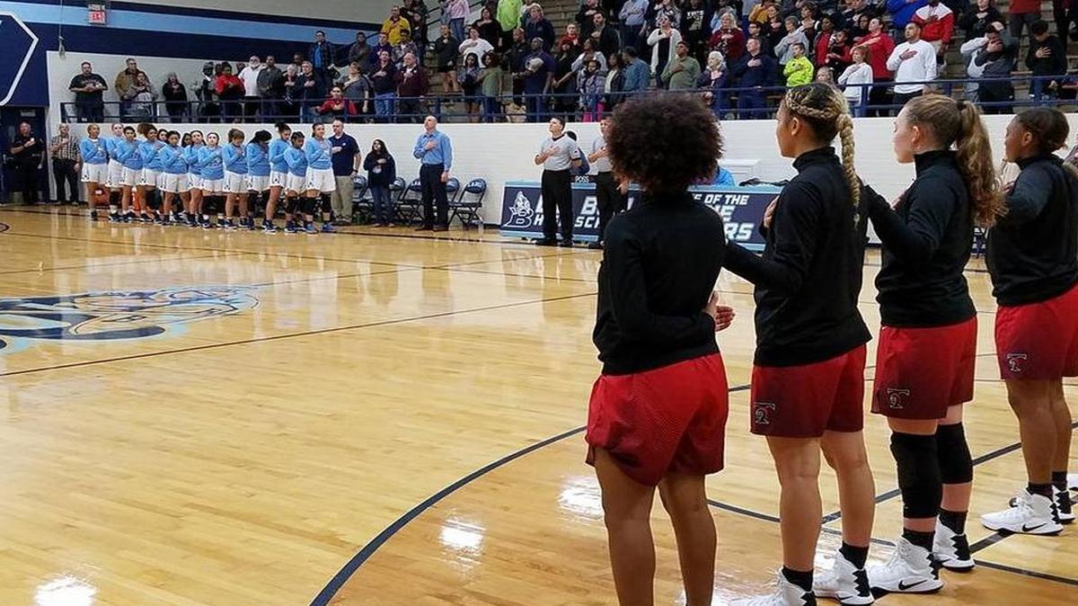 LD Bell hosted Euless Trinity on Tuesday night. The Raiders upset the Trojans 46-42.