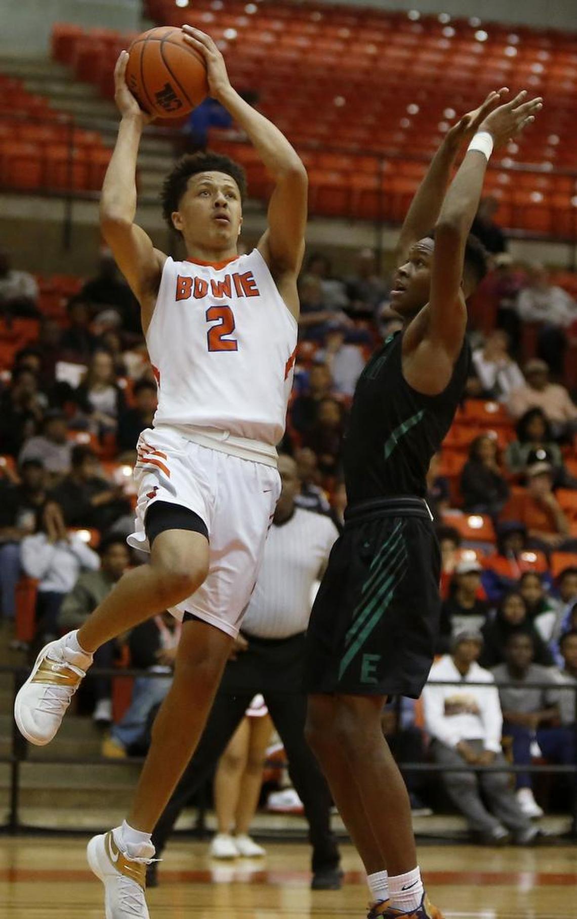 Arlington Bowie Volunteers forward Cade Cunningham (2) drives against the Ellison Eagles in an archive photo.
