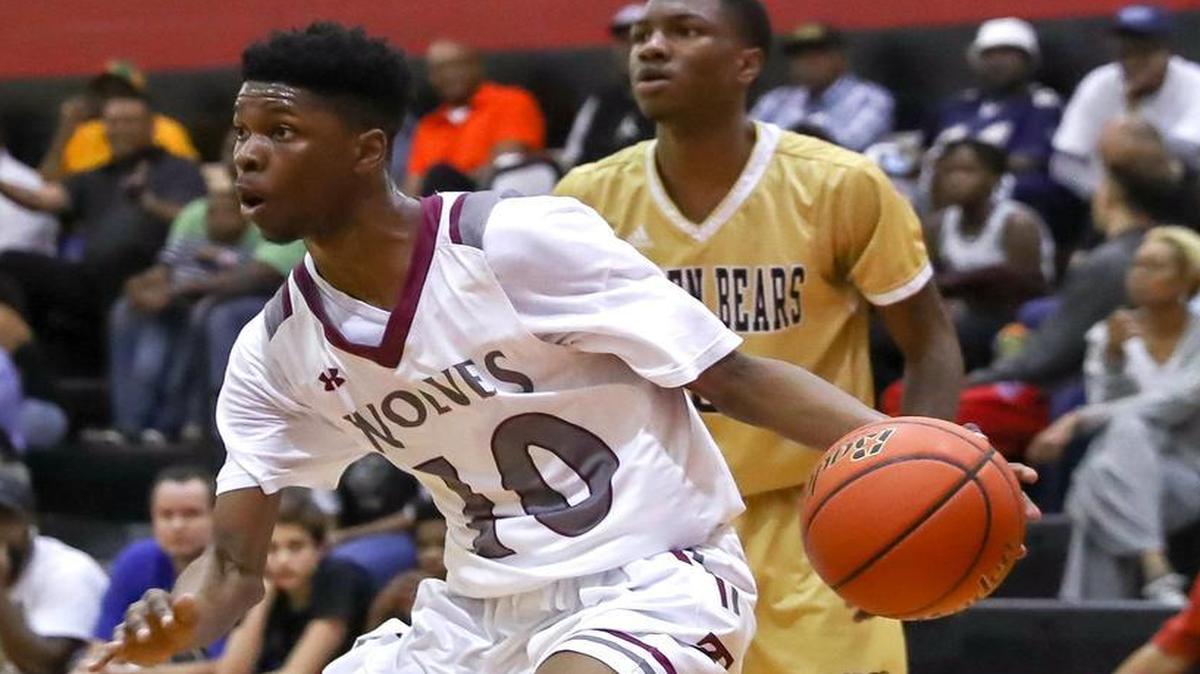 Timberview guard Tim Johnson leads the victorious Wolves in scoring with 30 points against South Oak Cliff in the UIL State area round playoffs, February 23, 2017, at MacArthur High School in Irving.