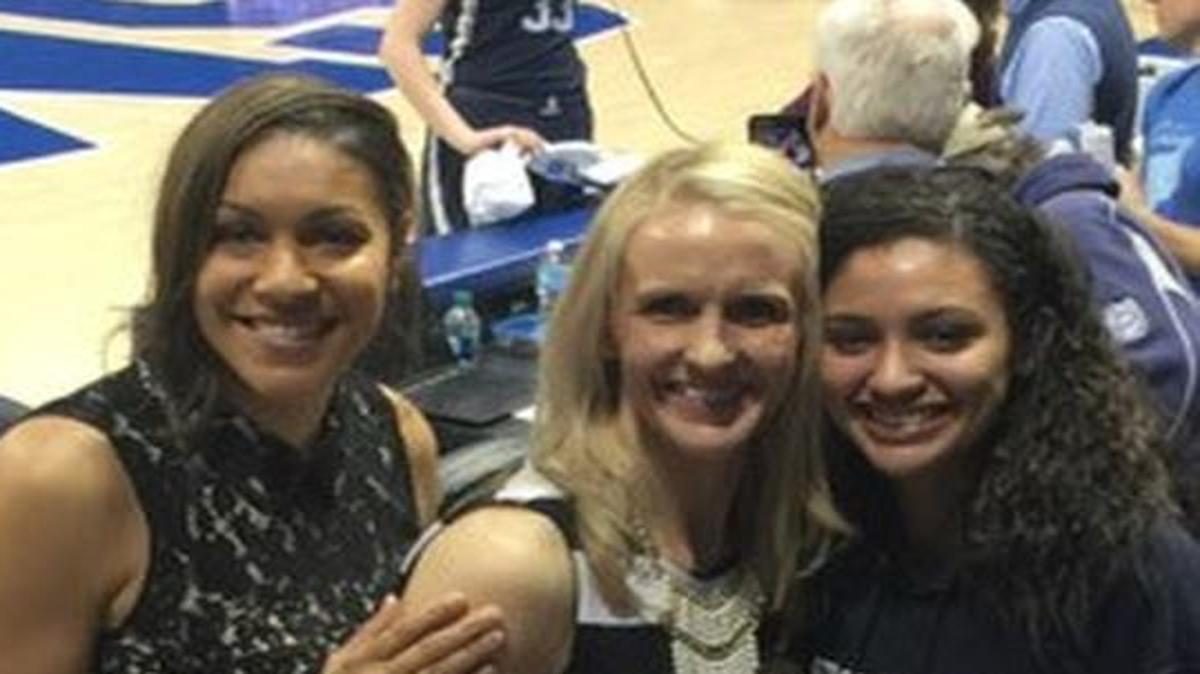 From left, Connecticut coaches Marisa Moseley and Shea Ralph, and L.D Bell’s Lexi Gordon.
