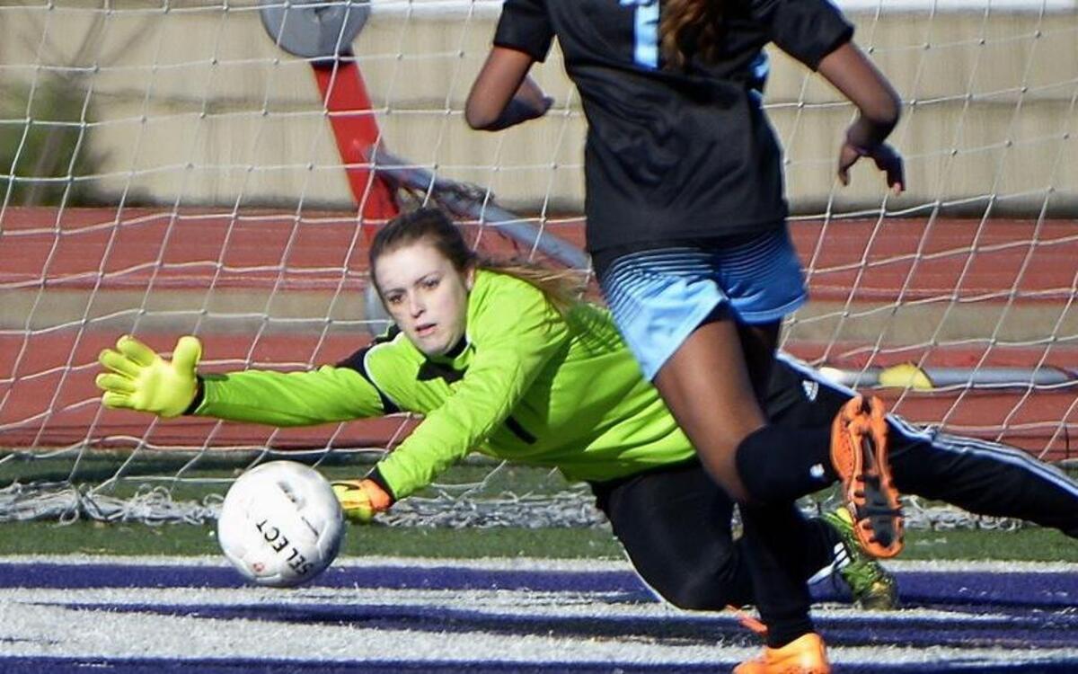 Paschal Panthers goalie Claire Gober is able to block a shot by Monterey Plainsmen Ashia Sanders in the National Elite Prep Showcase Saturday, Jan. 7, 2017.