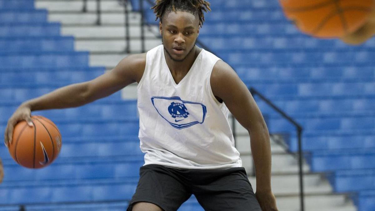 With more than 70 charges taken since last season, North Crowley forward Kevin Ellis has made an art of frustrating opponents’ offenses. He practices with the team on Monday, Jan. 11, 2016.