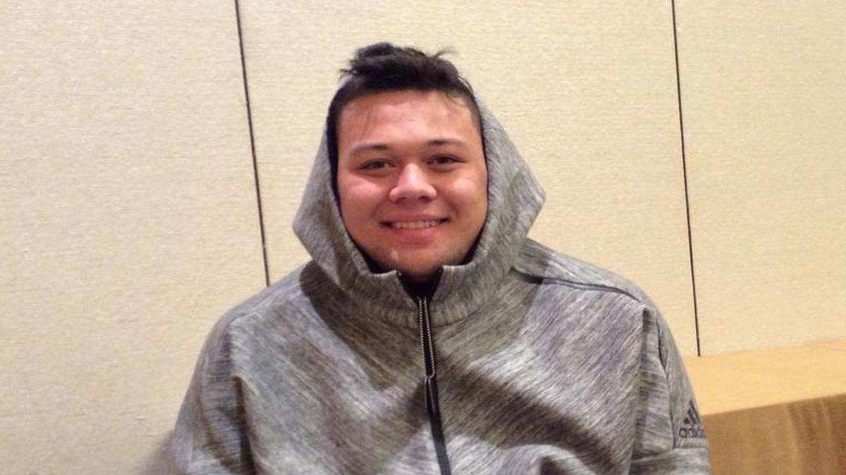Chuck Filiaga in the media center for interviews Wednesday in San Antonio.