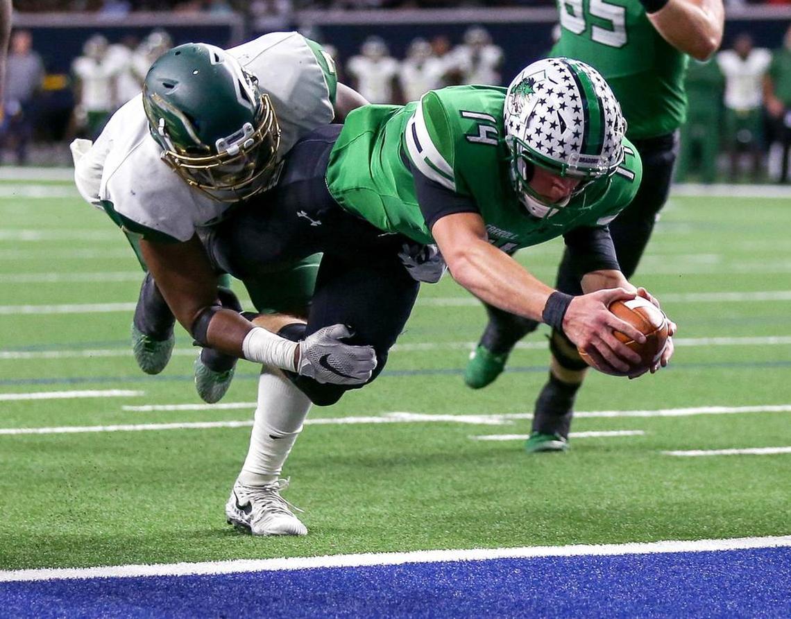 Southlake Carroll quarterback Will Bowers gets into the end zone for a 4-yard touchdown run against DeSoto.