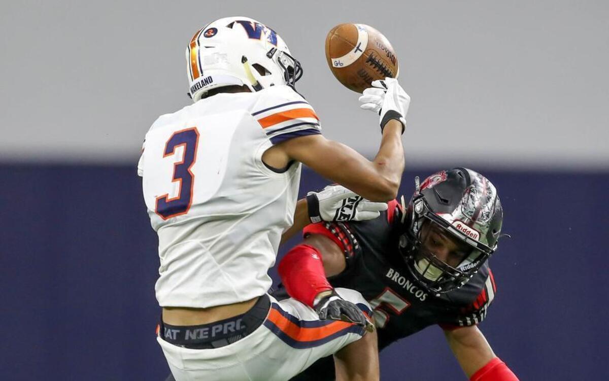 Legacy defensive back Jalen Catalon (5) says the Broncos defense Aledo scored 49 points on last year has been upgraded.