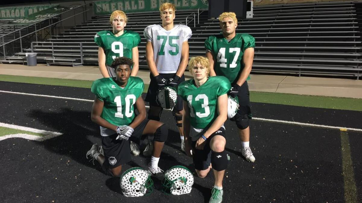 Back row from left, Preston Forney, Andrej Karic and Quentin Bunten. Front row: R.J. Mickens and Jake Fex.