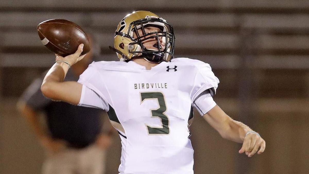 Birdville quarterback Stone Earle, Oct. 26, 2017, against Fort Worth Dunbar.