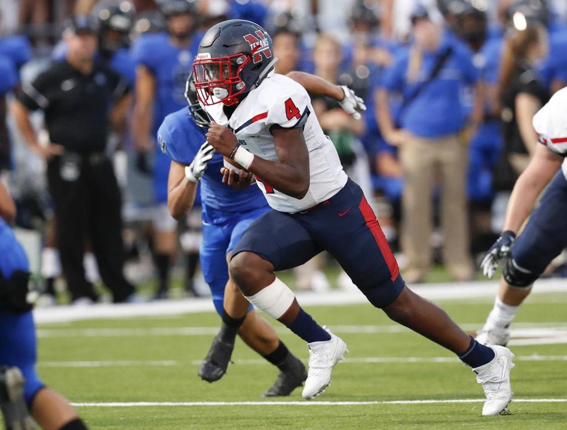 Northwest running back Demareus Hosey (4) rushes against Byron Nelson during a high school football game, Friday, September 15, 2017, at Northwest HS Stadium in Justin, Texas.