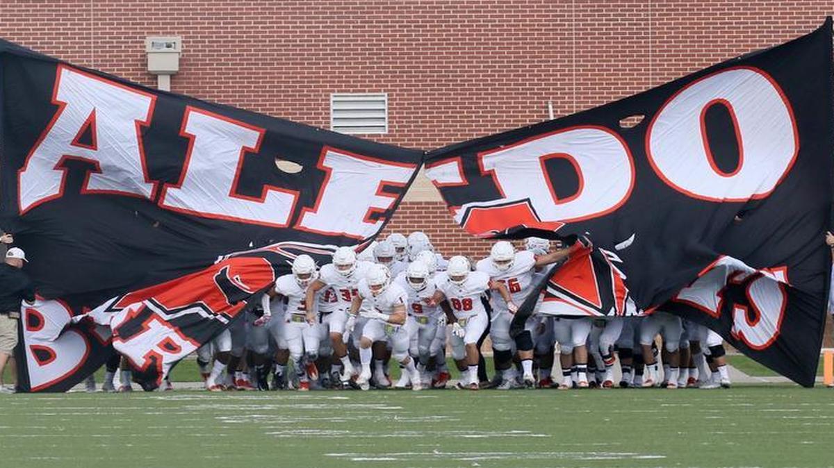 The Aledo football team takes the field in a game against Eaton at Northwest ISD Stadium, Oct. 15, 2016.