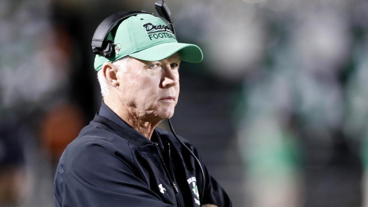 Southlake Carroll head coach Hal Wasson watches second-quarter action against Flower Mound Marcus, Oct. 20, 2017.