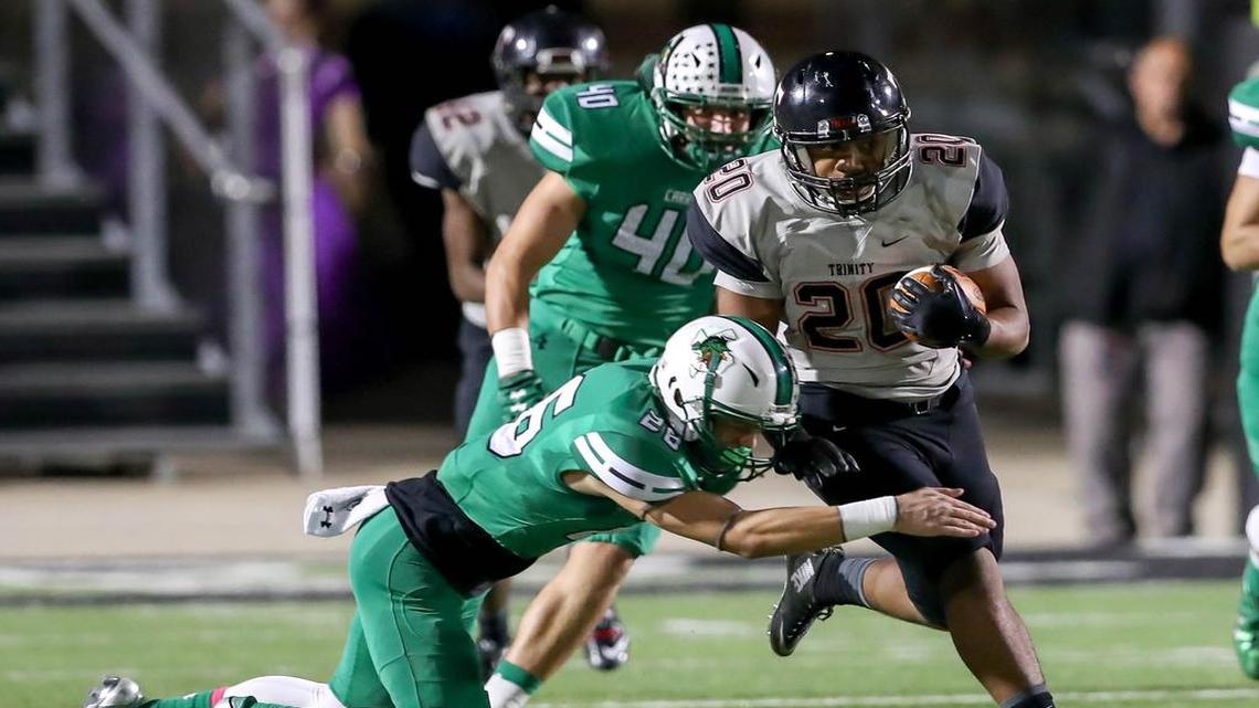 Trinity kick receiver Brandon Theus (20) could move to outside linebacker next season.