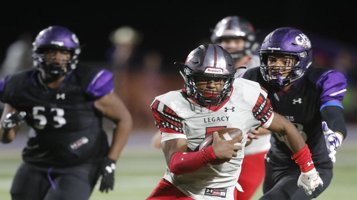 Legacy quarterback Jalen Catalon (5) on a keeper as Mansfield Legacy played Crowley earlier this month.