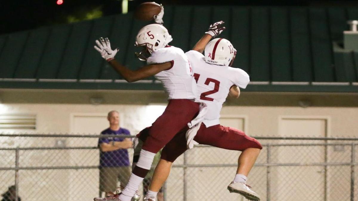 Central's D.J. Graham (5) and Dain Hammit (12) celebrate a TD. Graham was voted 3-6A Offensive Newcomer of the Year.
