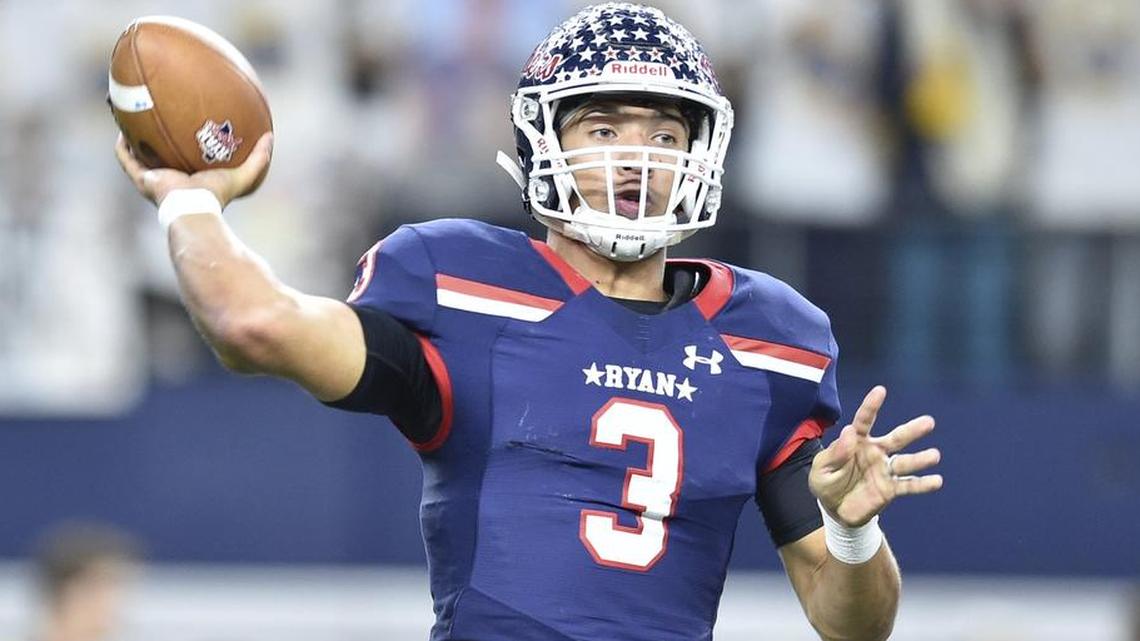 Denton Ryan senior quarterback Spencer Sanders, in action Dec. 22 in the playoffs against Highland Park, has signed to play at Oklahoma State.