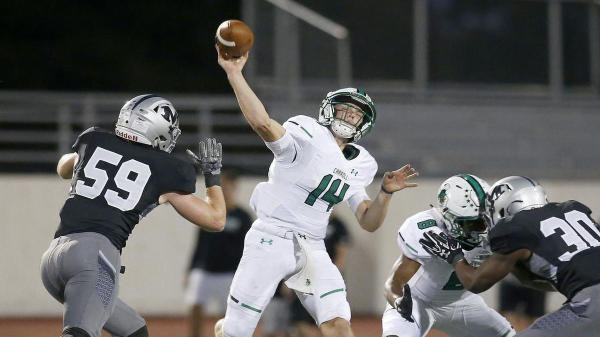 Southlake Carroll Dragons quarterback Will Bowers (14) is probably in for another nail-biter in Week 3.