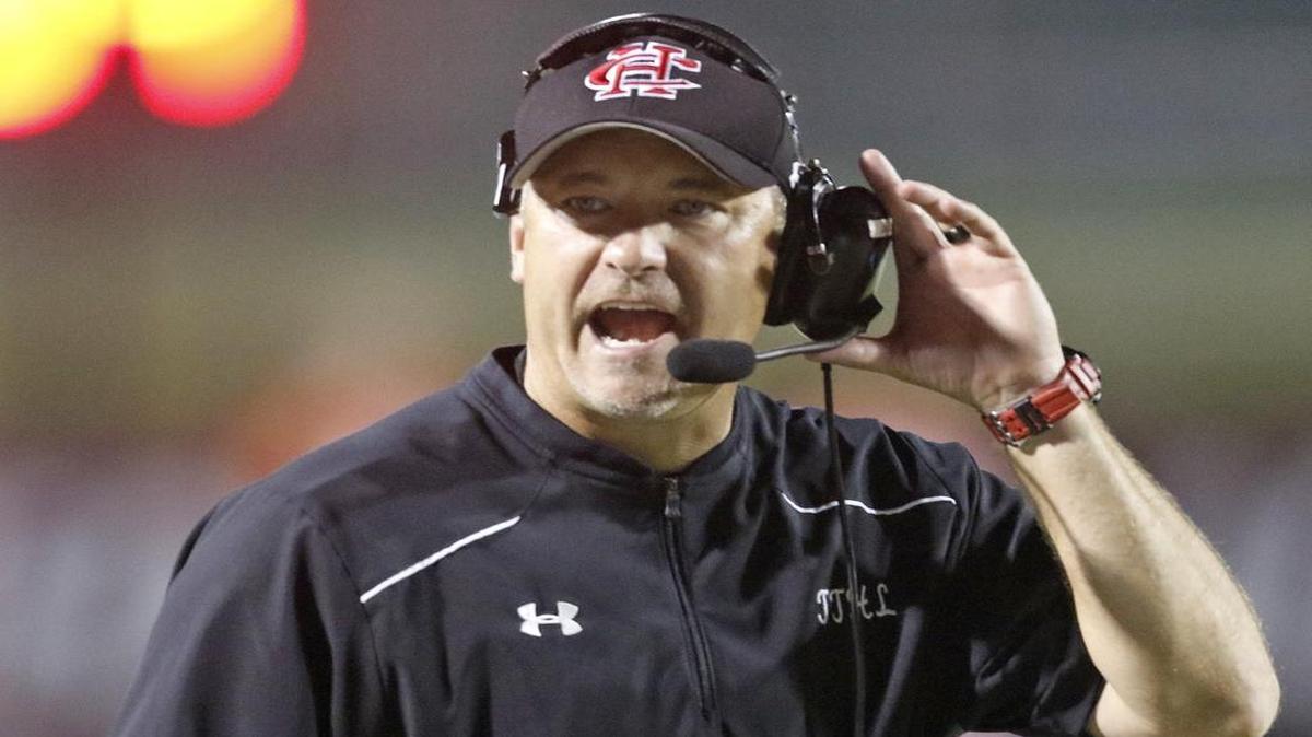 Cedar Hill head coach Joey McGuire reacts to a play as Mansfield played Cedar Hill in a high school football game at Longhorn Stadium Friday night Sept. 02, 2016.