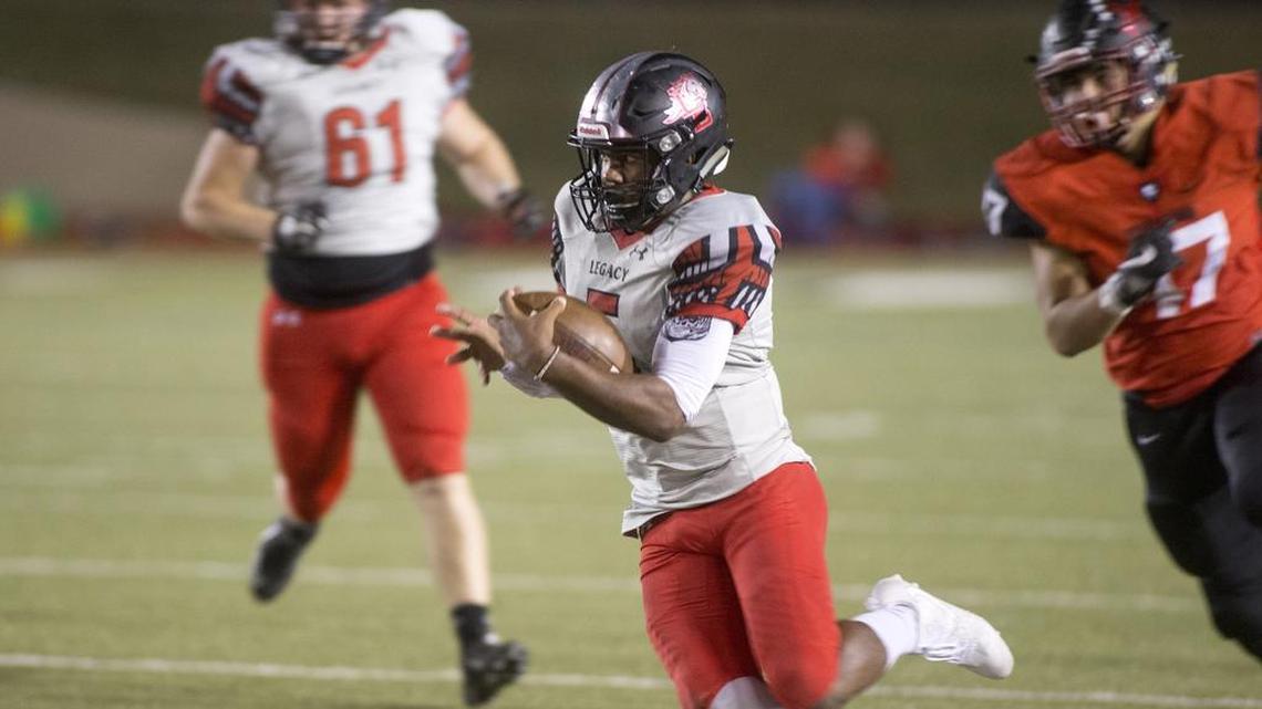 Legacy’s Jalen Catalon had three first-quarter touchdowns against Dallas Kimball.