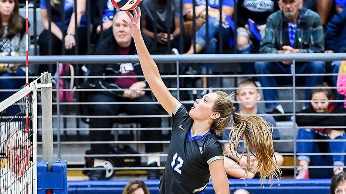 Weatherford junior Londyn Gray goes for a kill against Keller at Weatherford High School, October 24, 2017.