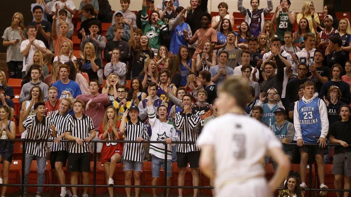 Keller Indians fans cheer in the first half of a boys high school basketball playoff game against the Allen Eagles at Wilkerson-Greines Activity Center in Fort Worth, Texas on Friday, March 3, 2017.