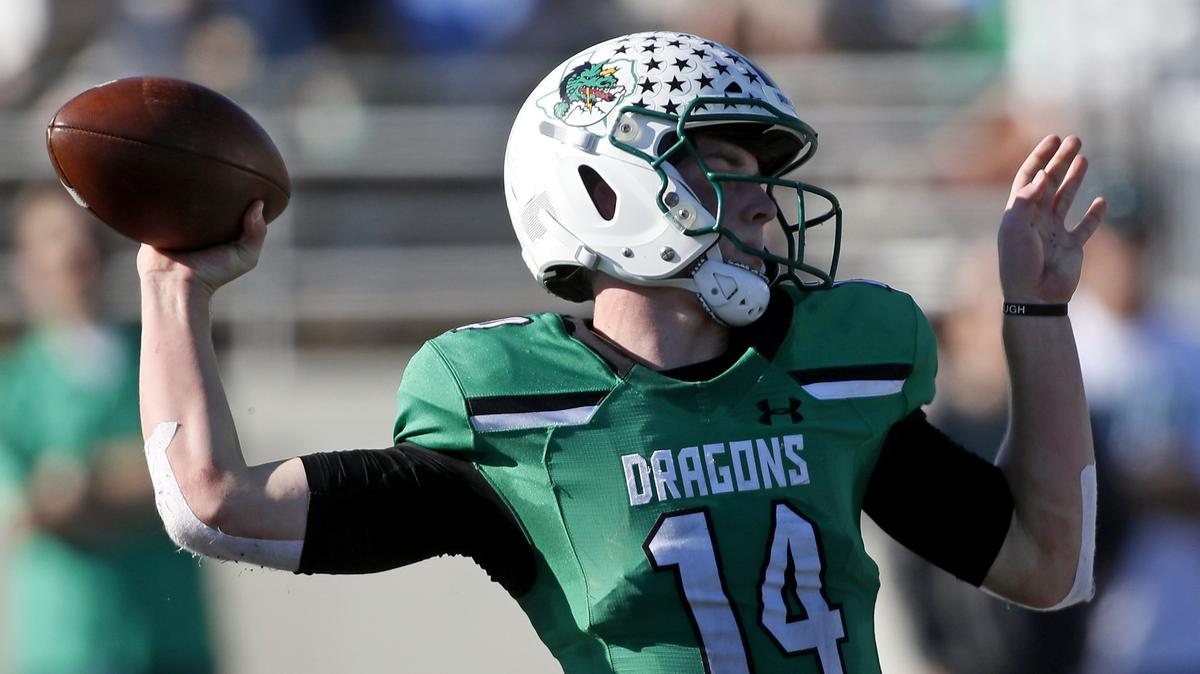 Southlake quarterback Will Bowers (14) completes a long pass during the first half of a high school Bi-district football playoff game at Dragon Stadium in Southlake, Texas, Saturday, Nov. 17, 2018. Southlake Carroll defeated Coppell 54-10. (Star-Telegram Bob Booth)

