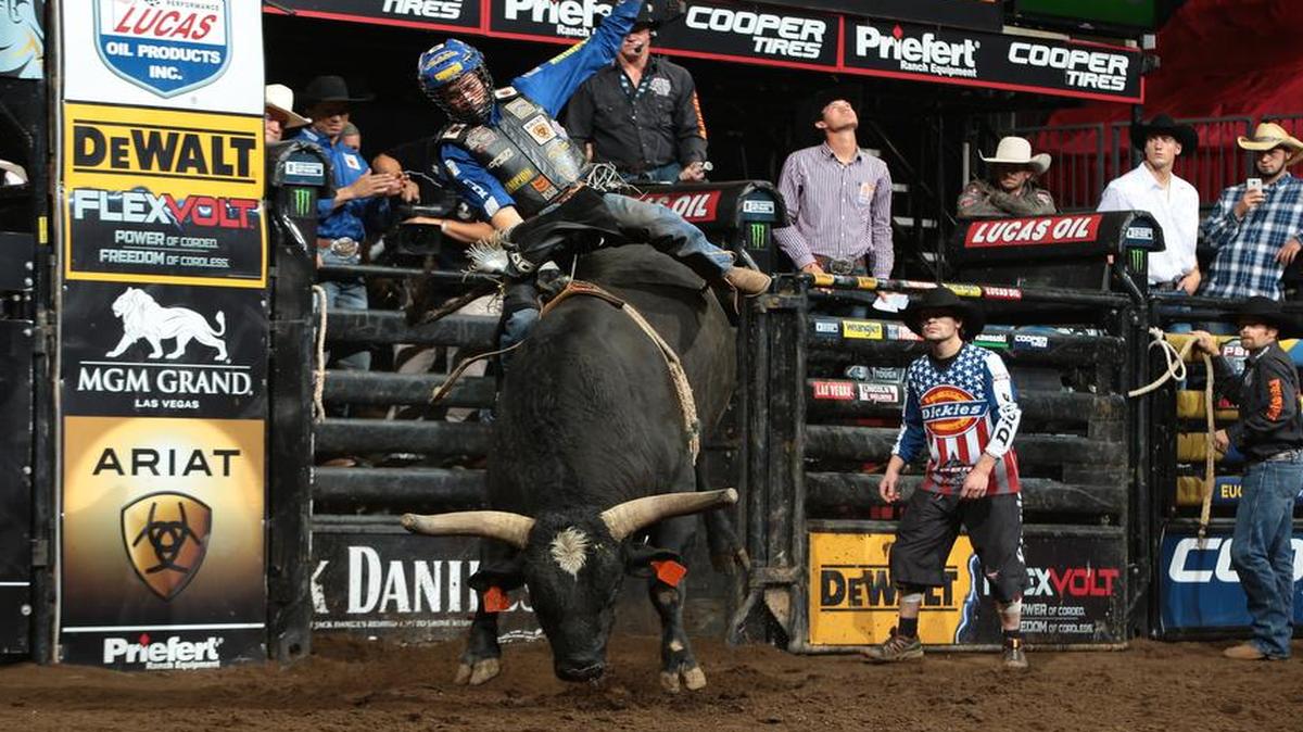 Decatur resident Kaique Pacheco, shown competing in the Eugene Built Ford Tough Series PBR on Oct. 2, took over the top spot in the world title race with a second-place finish in Tuscon. The 22-year-old Brazilian will hold the top spot heading into the World Finals Nov. 2-6 in Las Vegas.