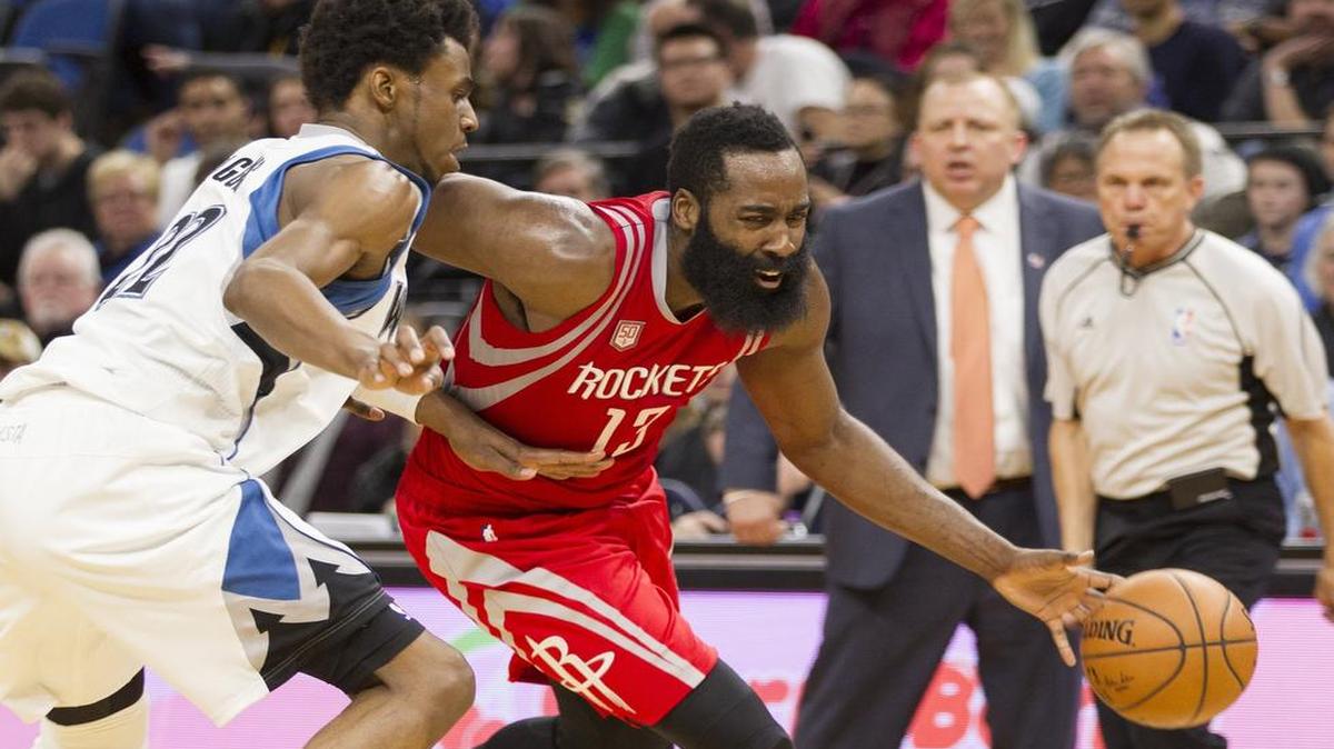 James Harden, right, and the streaking Rockets take on the San Antonio Spurs on Tuesday night in Houston. The Rockets have won 10 consecutive games behind Harden, who is averaging 27.7 points, 11.8 assists and 8 rebounds this season. The game will be televised at 7 p.m. on NBA TV.