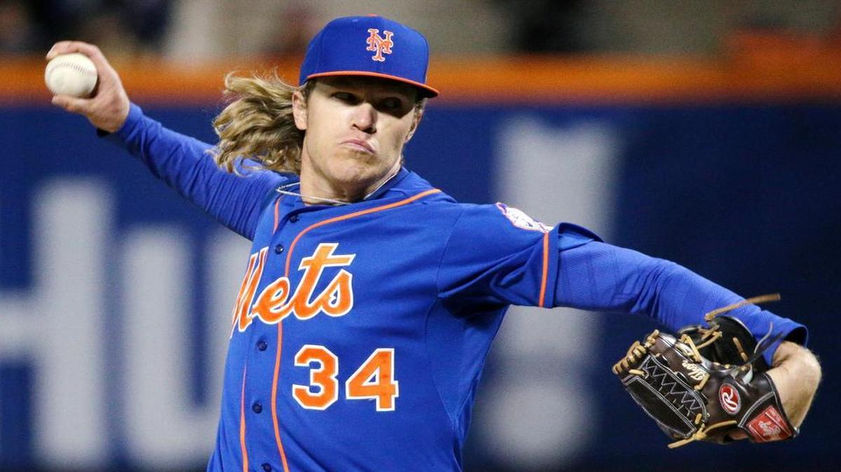 
New York Mets pitcher Noah Syndergaard throws during the first inning of Game 2 of the National League baseball championship series against the Chicago Cubs Sunday, Oct. 18, 2015, in New York. 
