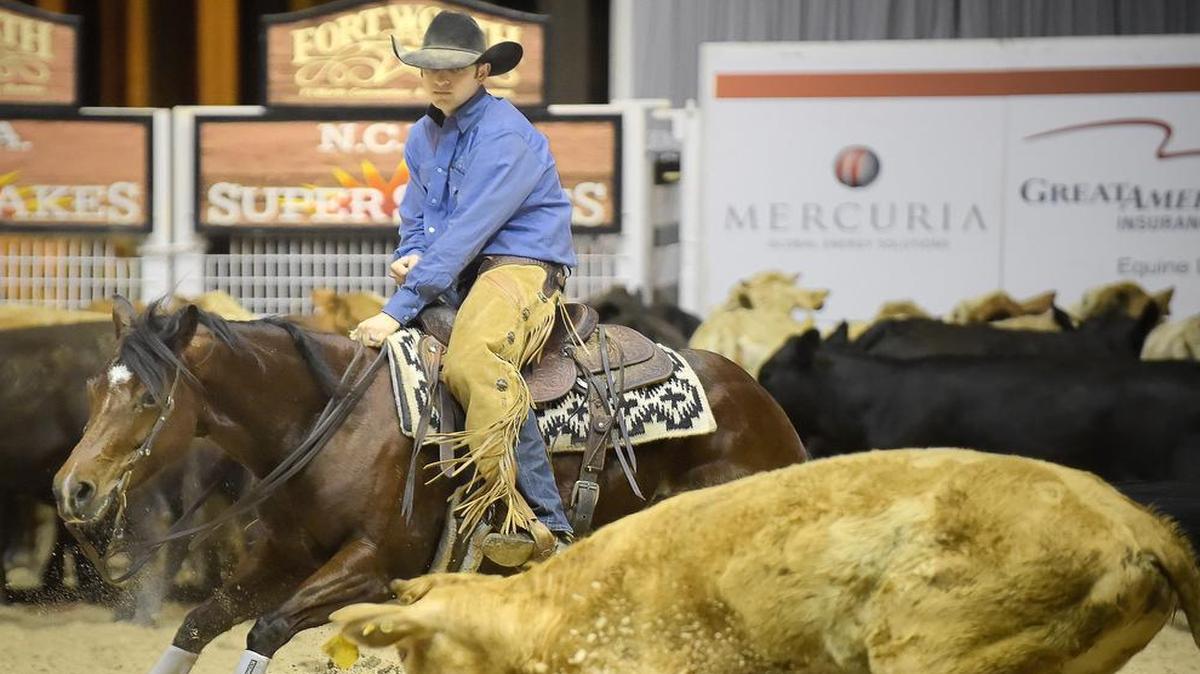 Cass Tatum rides Cat Stevens in the opening round of the Super Stakes Classic Open Division. On Sunday, Cat Stevens qualified for the finals with an aggregate score of 434.