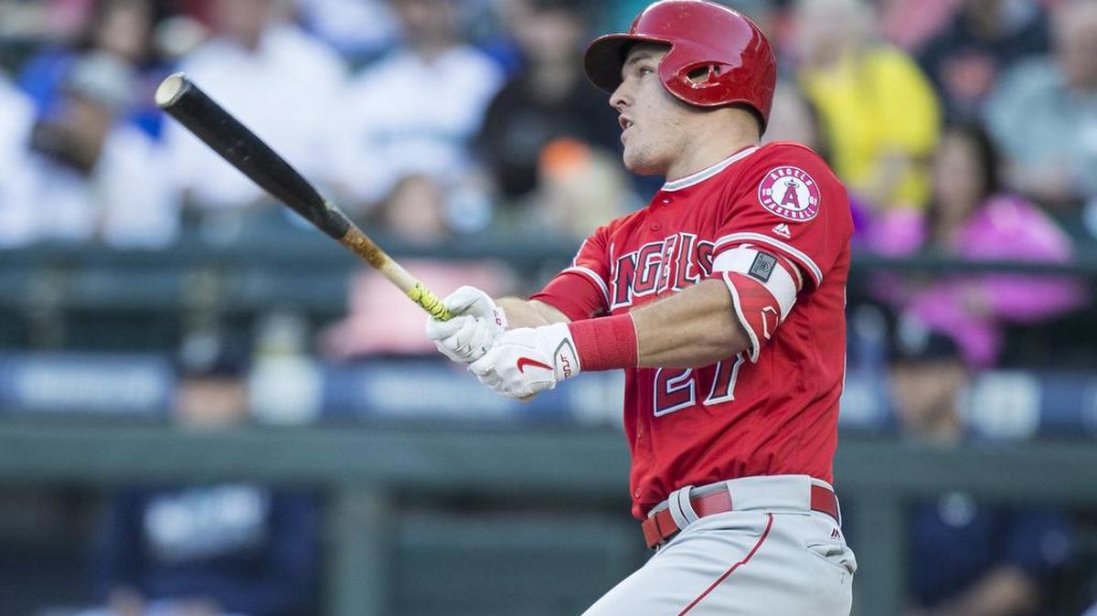 Outfielder Mike Trout and the Los Angeles Angels come to Arlington to face the Texas Rangers at 7 p.m. Monday on FSSW. Trout is a contender for the American League MVP award yet again despite the Angels’ down season.