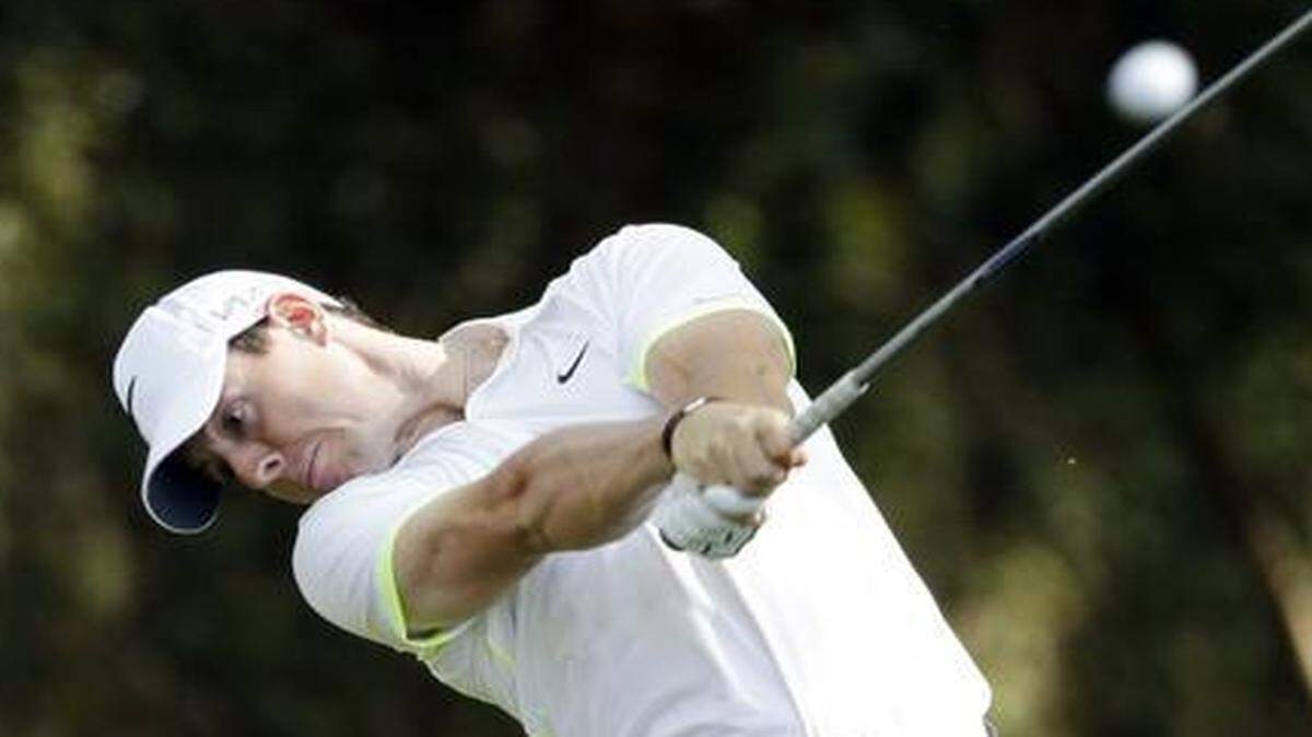 
Rory McIlroy tees off on the second hole during a Masters practice round Wednesday. He is looking to complete the career Grand Slam with a Masters win. 
