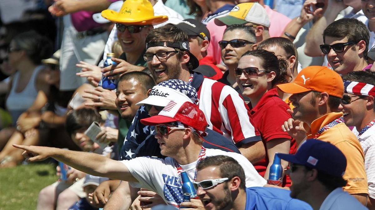 The gallery at the always lively 13th hole at Colonial cheers during the 2012 tournament. The caddie races formerly took place at the 13th before the PGA banned the tradition in 2013.