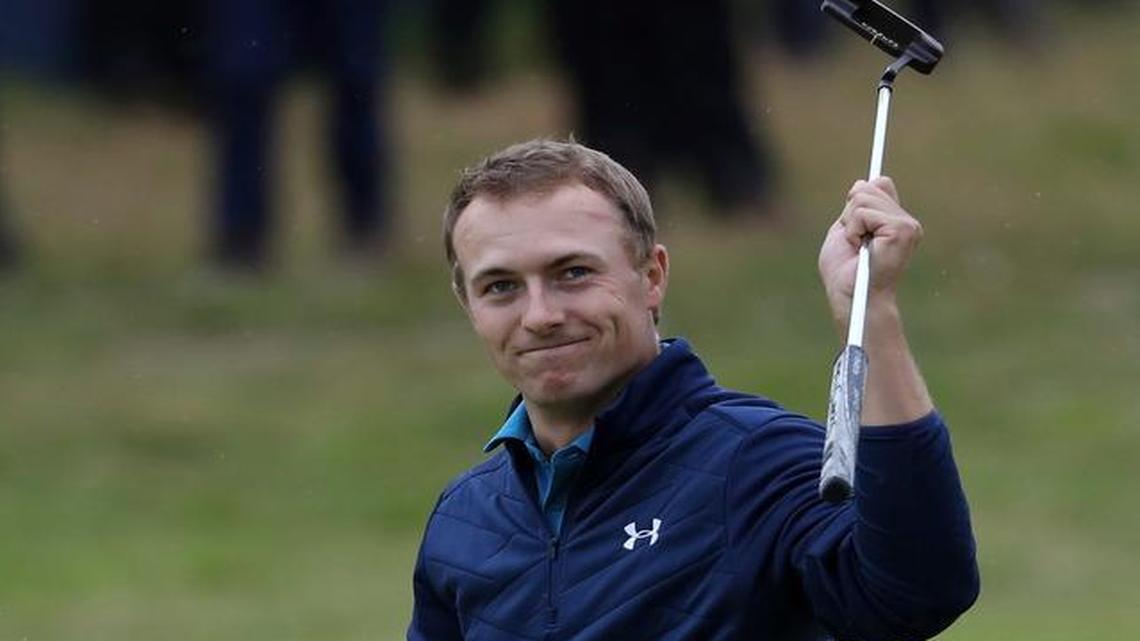 Jordan Spieth of the United States celebrates winning the British Open Golf Championships at Royal Birkdale, Southport, England, Sunday July 23, 2017.