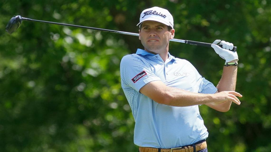Ben Martin tees off at the 12th hole Friday at the Dean & DeLuca Invitational. His tee shot Saturday on No. 9 nearly took out Carlos Coll of Mansfield.