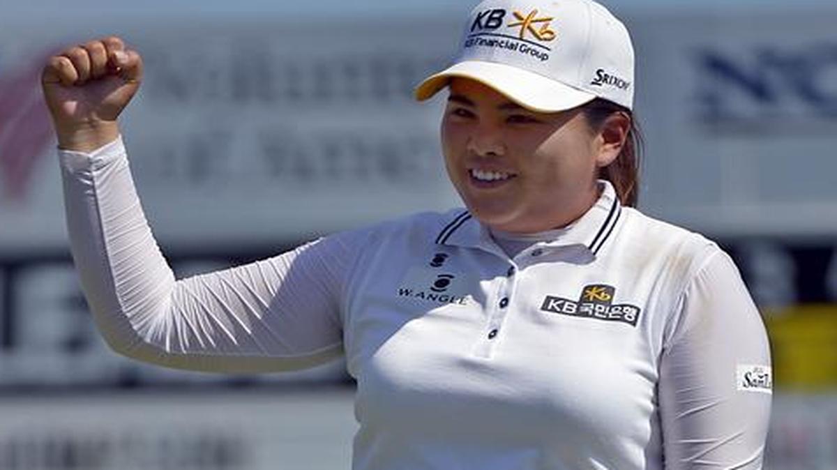 
Inbee Park celebrates after sinking her final birdie putt at the 18th hole Sunday afternoon to win the LPGA North Texas Shootout at Las Colinas Country Club.


