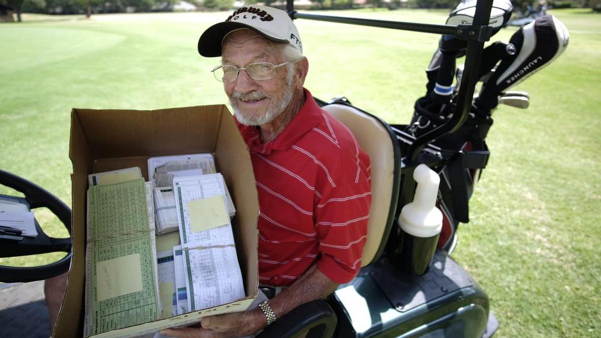 
Fort Worth area golfer Sam Frankenfield, 93, has been shooting his age for years, and he has more than 800 scorecards to prove it. 
