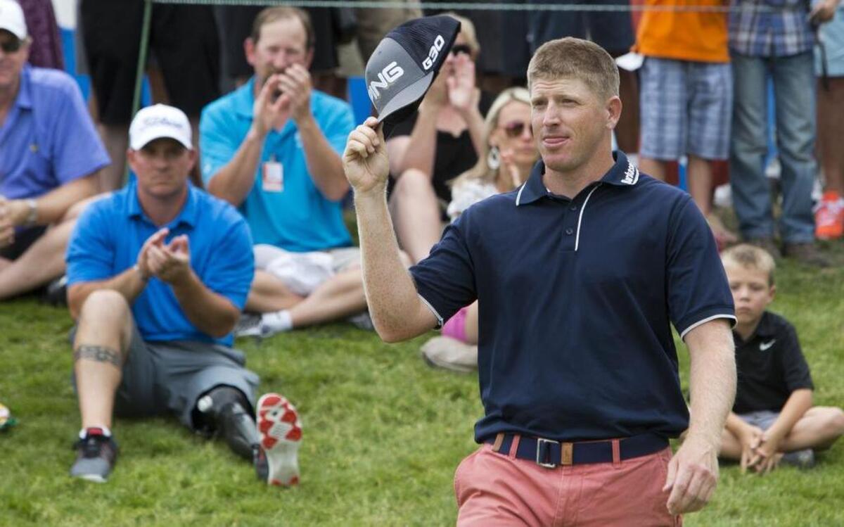 
Martin Piller salutes the crowd after Sunday’s victory guaranteed him a spot on the PGA Tour for the 20-15-16 season. “It means everything,” the Fort Worth resident said. 

