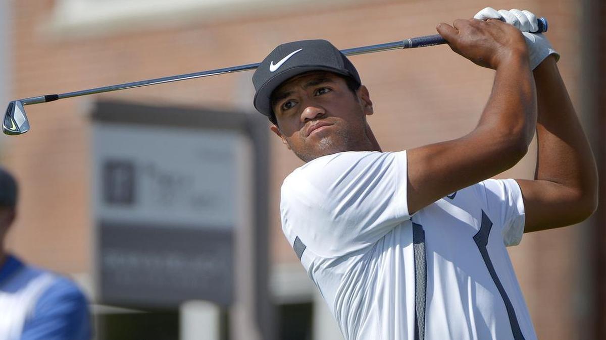 Tony Finau, teeing off on the 17th hole on Friday, is in contention at 5-under 135 following two rounds at the Dean & DeLuca Invitational at Colonial Country Club.