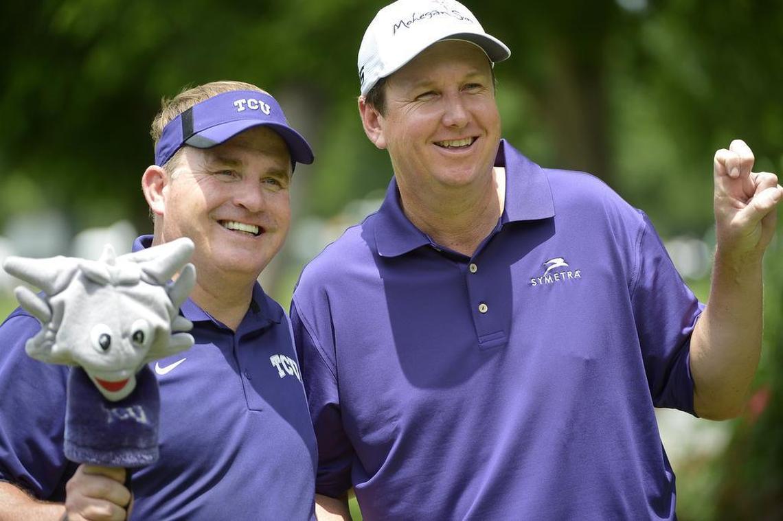 J.J. Henry, right, posed for photos with TCU football coach Gary Patterson at the Colonial Pro Am at the Crowne Plaza Invitational in Fort Worth in May.