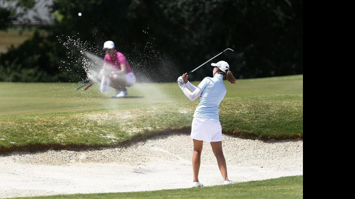 
Ashley Knoll holes out from a trap on No. during last year’s Texas Women's Open at Rolling Hills Country Club. Knoll is back to defend her title.
