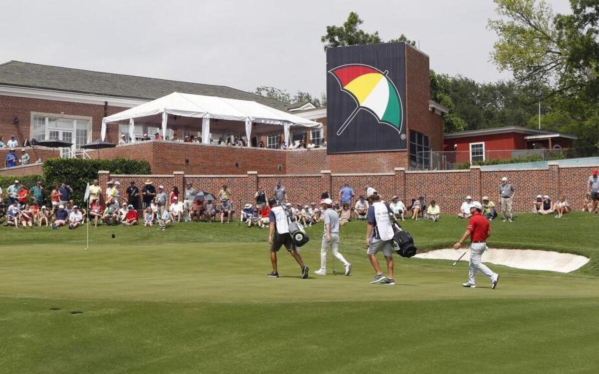 The tournament at Colonial is being played for the first time since Arnold Palmer passed away in September 2016. His signature multicolored umbrella flies over the 16th green this week.