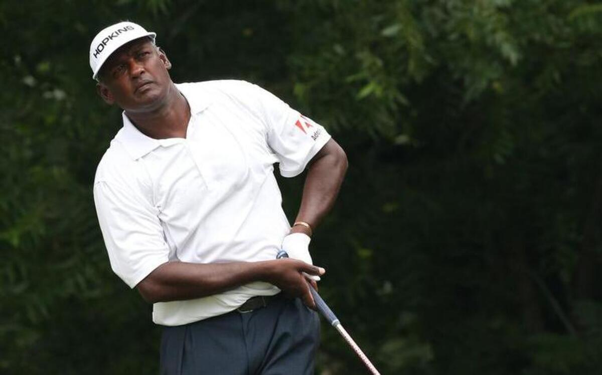 
Vijay Singh, hitting off the sixth tee, said he played fairly well but had a few bad breaks during his round Saturday. 

