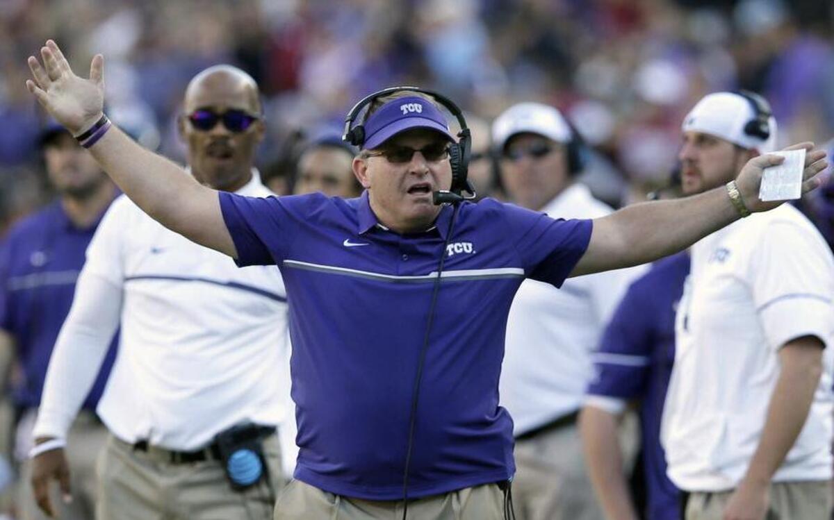 TCU football coach Gary Patterson and the Horned Frogs will face West Virginia on the road at 2:30 p.m. Oct. 22, it was announced Monday. The game will be telecast on either ABC (WFAA/8) or ESPN2. TCU has an open date this week. The Horned Frogs are coming off a 24-23 victory over Kansas.