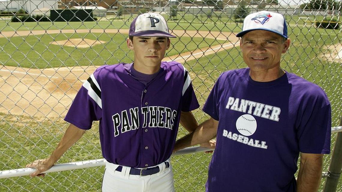 Hoby Milner, left, with father, Brian Milner, in 2009 at Fort Worth Paschal, has made it all the way to the big leagues with the Phillies.