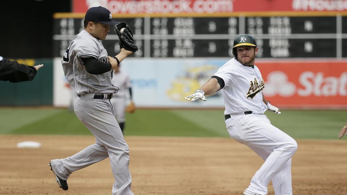 Former Keller and Baylor star Max Muncy, right, was recalled by the Oakland Athletics from Triple A Nashville on Friday and made his his first major league start in the outfield. He made his MLB debut in 2015.