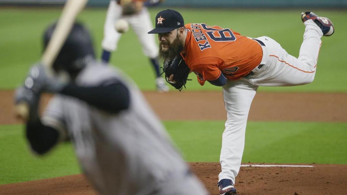 Houston Astros starting pitcher Dallas Keuchel struck out 10 in seven scoreless innings as the Astros won the opening game of the American League Championship Series.