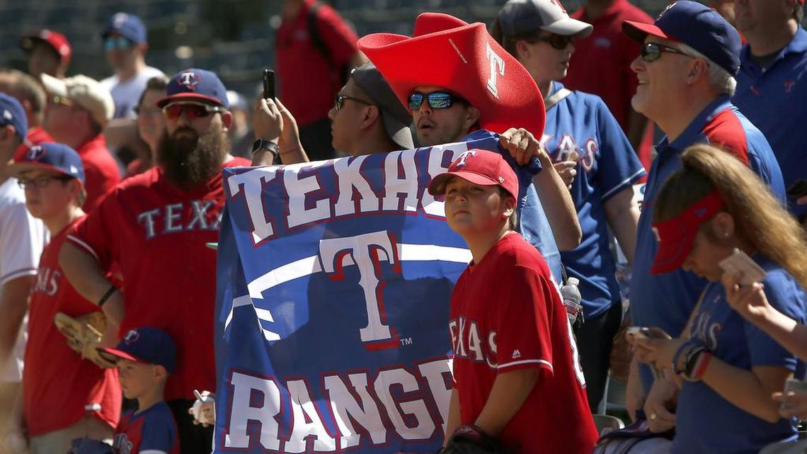 Texas Rangers fans watch batting practice during Opening Day in April.