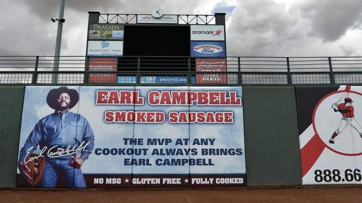 
A view of the left-field wall/menu at Surprise Stadium.


