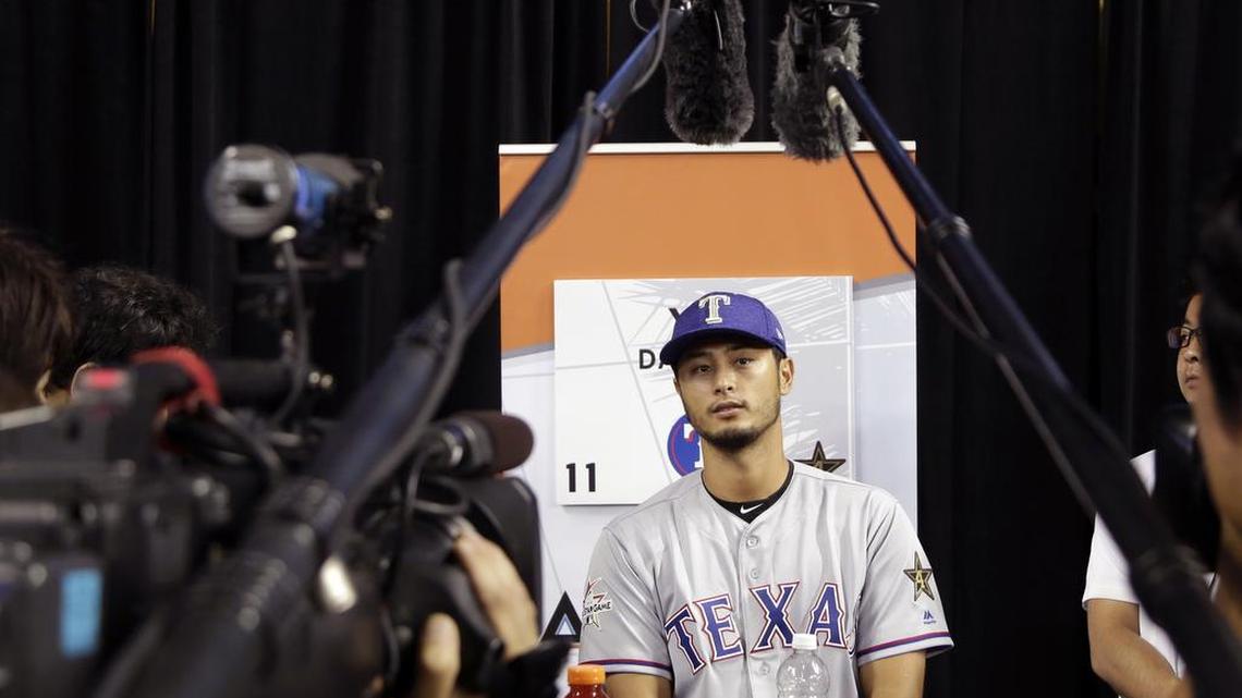 Yu Darvish, speaking to the media Monday in Miami, says Texas is “the only place I’m looking to stay” amid speculation that he could be dealt at the trade deadline July 31.
