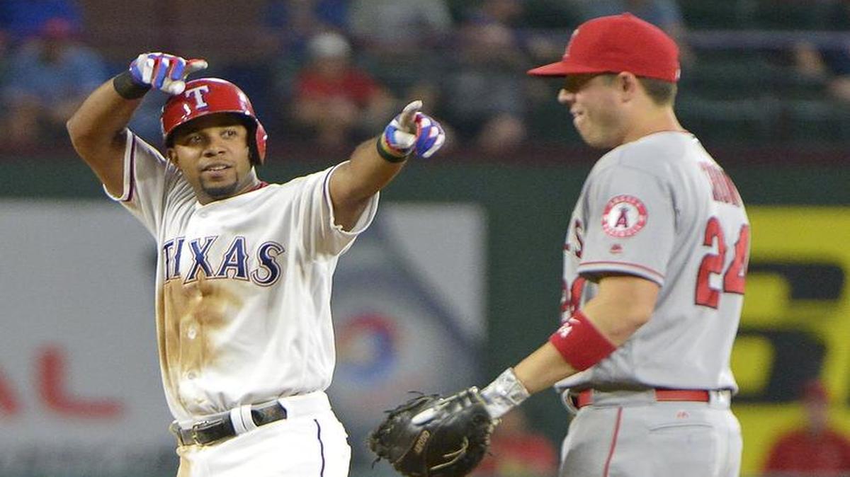 Elvis Andrus, left, leads the Rangers with 23 hits and a .274 batting average as they enter a three-game series with the Angels, including C.J. Cron, right, Friday at Globe Life Park.